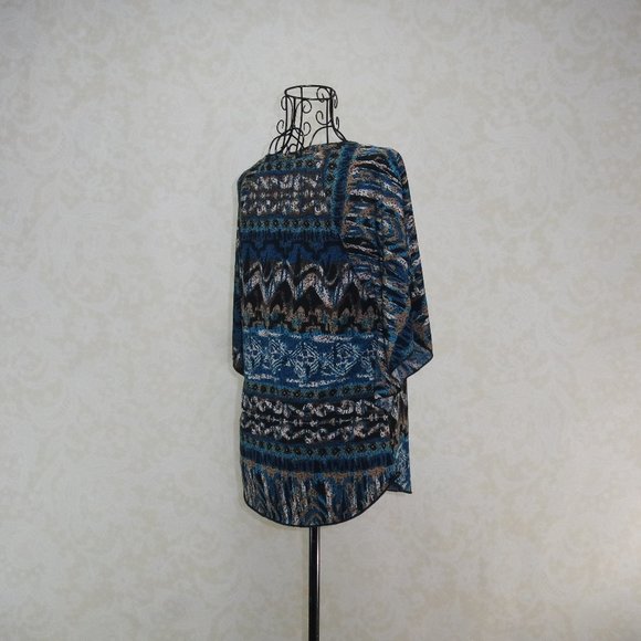 AGENDA Brown Blue Flutter Sleeve Blouse - Picture 9 of 11